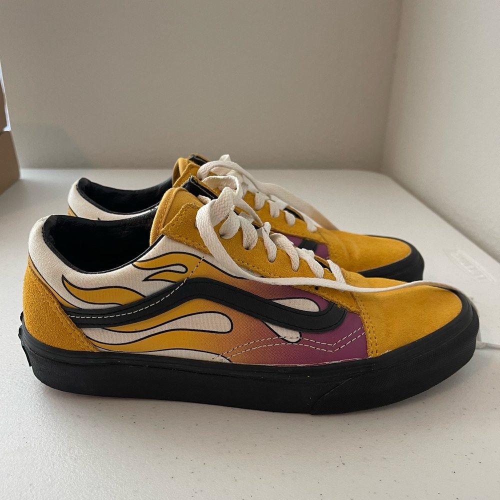Yellow and Pink Flame Sneakers 7 WOMEN 5.5 MEN